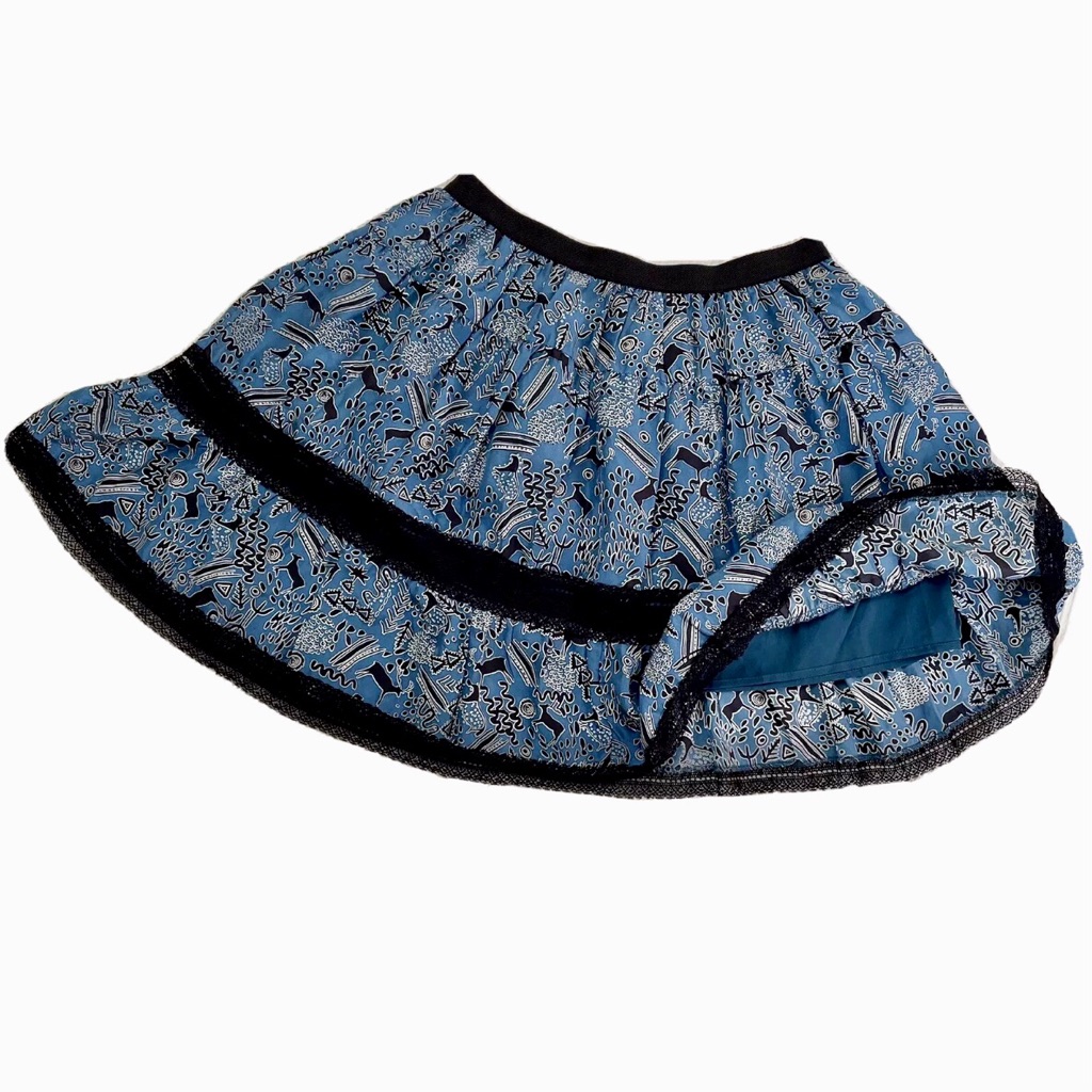 Sea New York Blue Tribal Print Silk Tiered Skirt